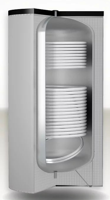 Karšto vandens šildytuvas BOLLY 2 AP WB 200 L, su dviem gyvatukais 0,4 ir 1,4 m², kieta izoliacija