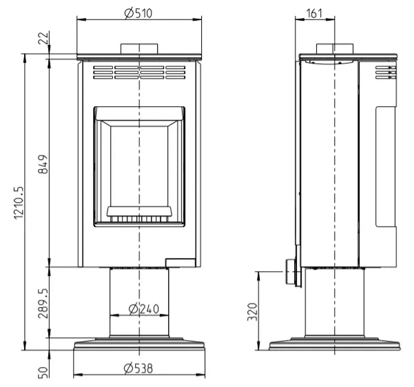 Plieninė krosnelė Thorma Andorra Exclusive, lenktu stiklu, su koja