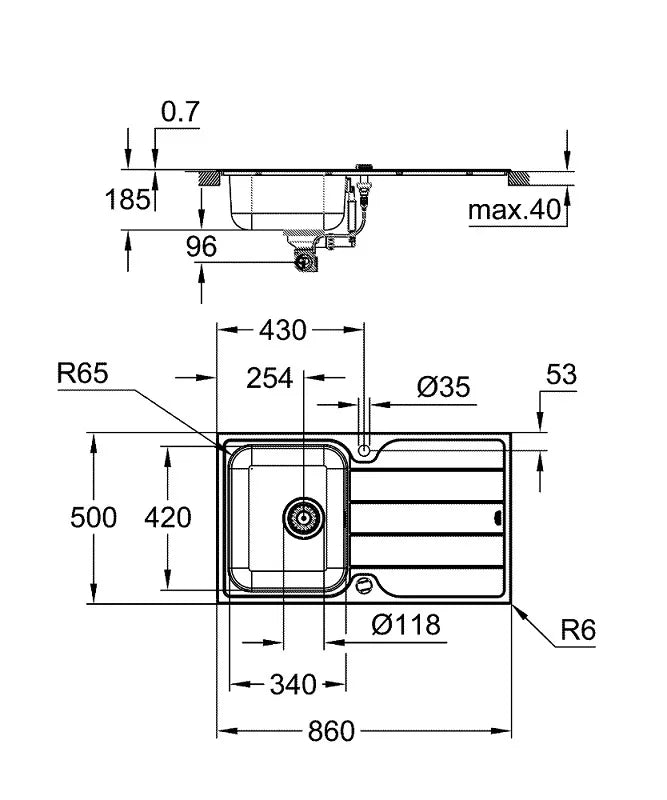 Grohe nerūdijančio plieno plautuvė K500, 86 x 50 cm
