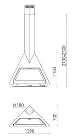 Plieninis židinys Traforart Foxi, montuojamas ant sienos, juoda spalva