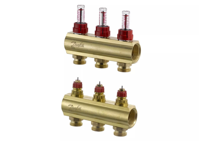 Žalvarinis šildymo kolektorius Danfoss, reguliuojamas su srauto matuokliais, FHF-F 3 žiedų