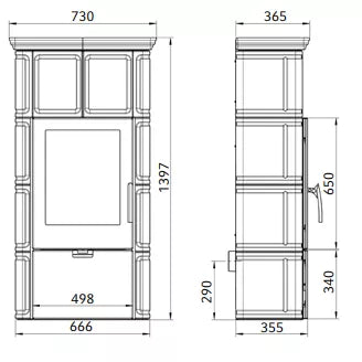 Plieninė krosnelė Thorma Landshut Top III, su kapučino spalvos keramika