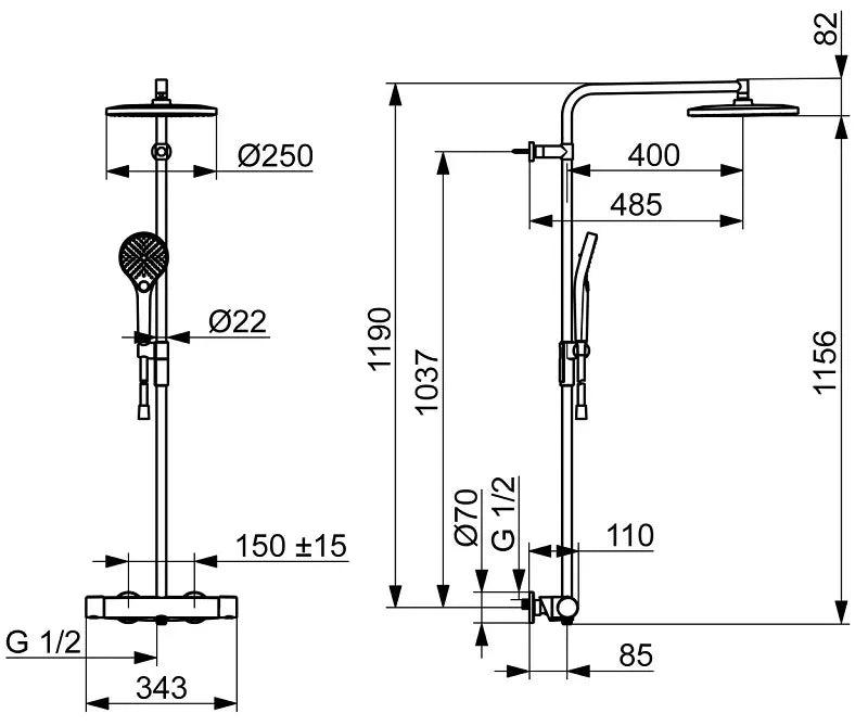 Termostatinė lietaus dušo sistema Oras OPTIMA STYLE su rankiniu dušu, chromas