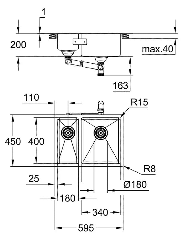 Grohe nerūdijančio plieno plautuvė K700U, dubuo 34x40 cm, dešinėje