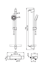 Termostatinis dušo maišytuvas Nova su dušo komplektu Apollo (7460U+544)