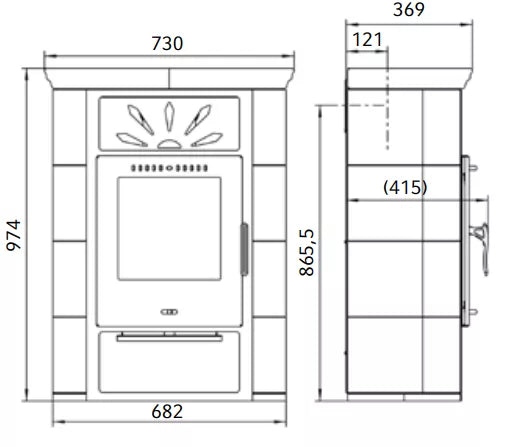 Plieninė krosnelė Thorma Borgholm TOP, su dramblio kaulo spalvos keramika