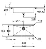Grohe nerūdijančio plieno plautuvė K700, dubuo 80 x 40 cm