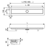Dušo latako komplektas TECElinus 4in1; 900 su dvipusėm grotelėm "2in1" Steel/Plate