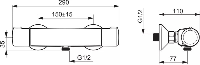 Termostatinis dušo maišytuvas Nova, matinė juoda spalva