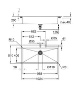 Grohe nerūdijančio plieno plautuvė K800, dubuo 96,8 x 40 cm