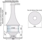 Plieninis židinys Bordelet Marina 993, centrinis, su stiklu