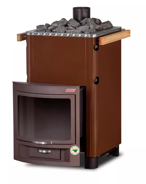 Pirties krosnelė Kalvis PR2-1 15 kW su 1,7 kW vandens kontūru, išgaubta stiklo keramika