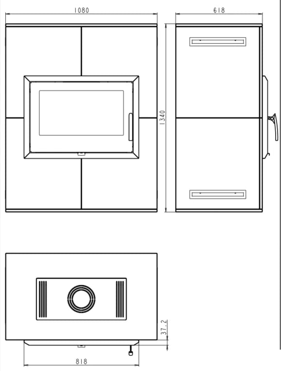 Plieninė krosnelė Thorma Lago, su pilka apdaila komplekte