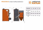 Granulinis katilas Pelemax 100 kW, komplekte su rotaciniu 100 kW degikliu, 1000 l bunkeriu