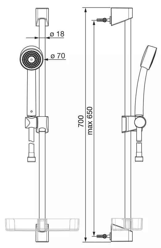 Dušo komplektas Oras Apollo su antikalkiniu Ø70 rankiniu dušu