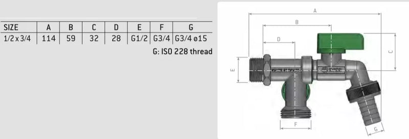 JARDIN sodo ventilis dvigubas, srėgis 1/2", 3/4" x 3/4" Ø15