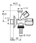 Kampinis ventilis Schell, 1/2" x 1/2" x 3/4" , kombinuotas