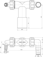Atšaka skalbimo mašinos ir džiovyklės pajungimui DN40/32 (8–23) su atbuliniais vožtuvais Alca Plast dviguba
