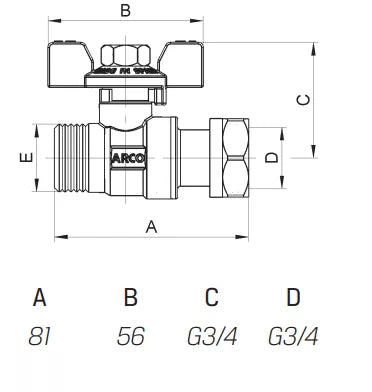 Rutulinis ventilis trumpa rankena 3/4" v/i, su laisva veržle DK