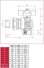 Rutulinis ventilis ITAP Ideal su išardomu sujungimu, kampinis, d1/2''