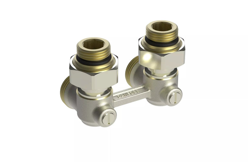 Apatinio pajungimo mazgas dvivamzdei sistemai Danfoss, RLV-KB, kampinis, 1/2''-3/4'', H tipo