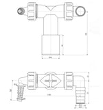 Kanalizacijos jungtis DN40-32 Alcaplast, su atbuliniais vožtuvais skalbyklei ir džiovyklei