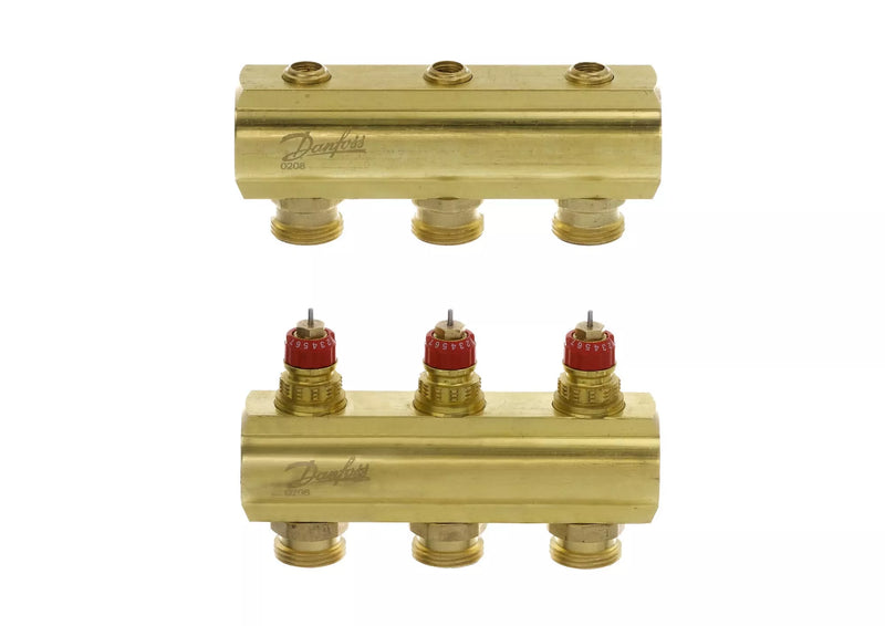 Žalvarinis šildymo kolektorius Danfoss, reguliuojamas su išankstiniu nustatymu, FHF 3 žiedų