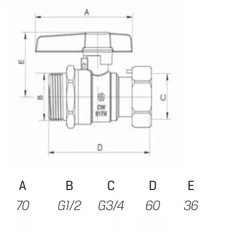 Tiesus ventilis 1/2" x 3/4" i/v DK