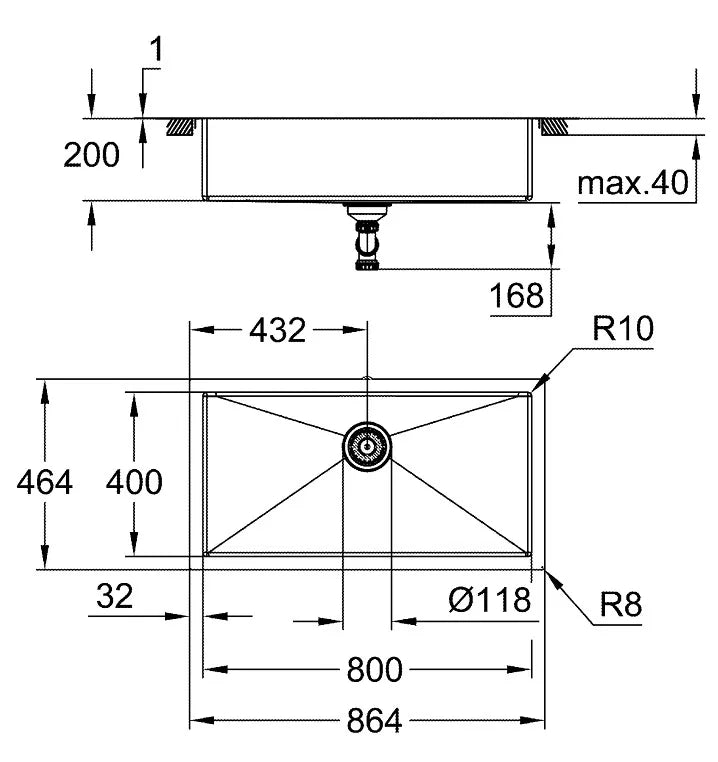 Grohe nerūdijančio plieno plautuvė K700, dubuo 80 x 40 cm