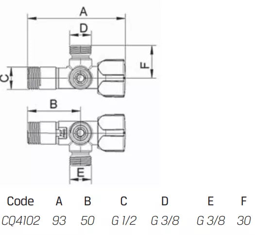 Ventilis Vitaq dvipusis išorinis srėgis 1/2" x 3/8" x 3/8"