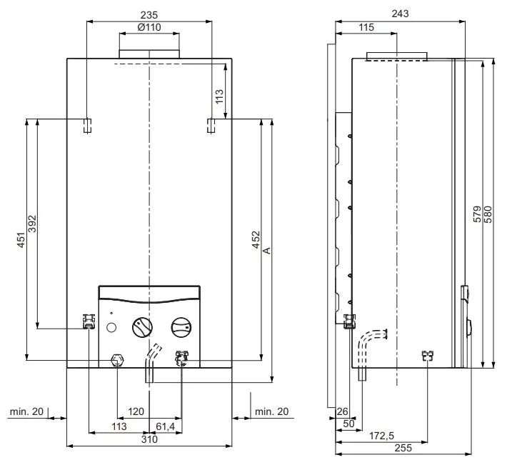 *Dujinė karšto vandens šildymo kolonėlė Vaillant MAG mini 114/1 Z (P-INT) (suskystintos d., piezo uždegimas)