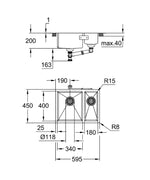 Grohe nerūdijančio plieno plautuvė K700U, dubuo 34 x 40 cm, kairėje