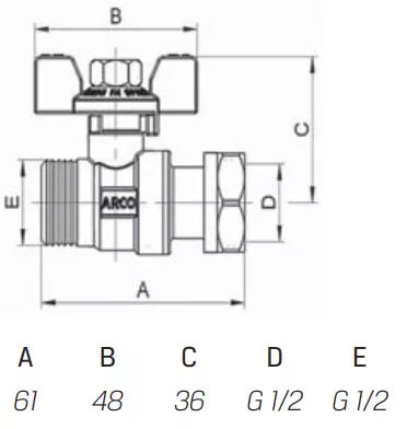Rutulinis ventilis trumpa rankena 1/2" v/i, su laisva veržle DK