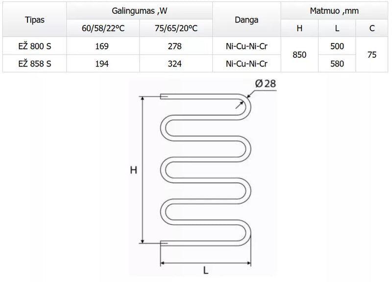 Žalvarinis rankšluosčių džiovintuvas EŽ 858 S 850x580