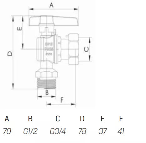 Kampinis ventilis 1/2" x 3/4" i/v DK